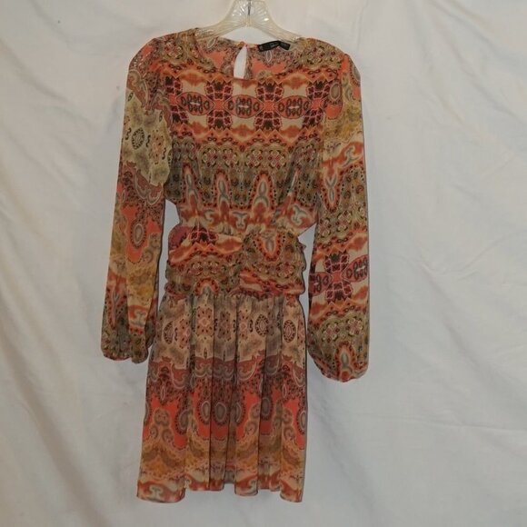 MNG Mango Sheer Gauze Paisley Side Cut-out Print Ruffled Dress 2 Festival Boho - Picture 2 of 13